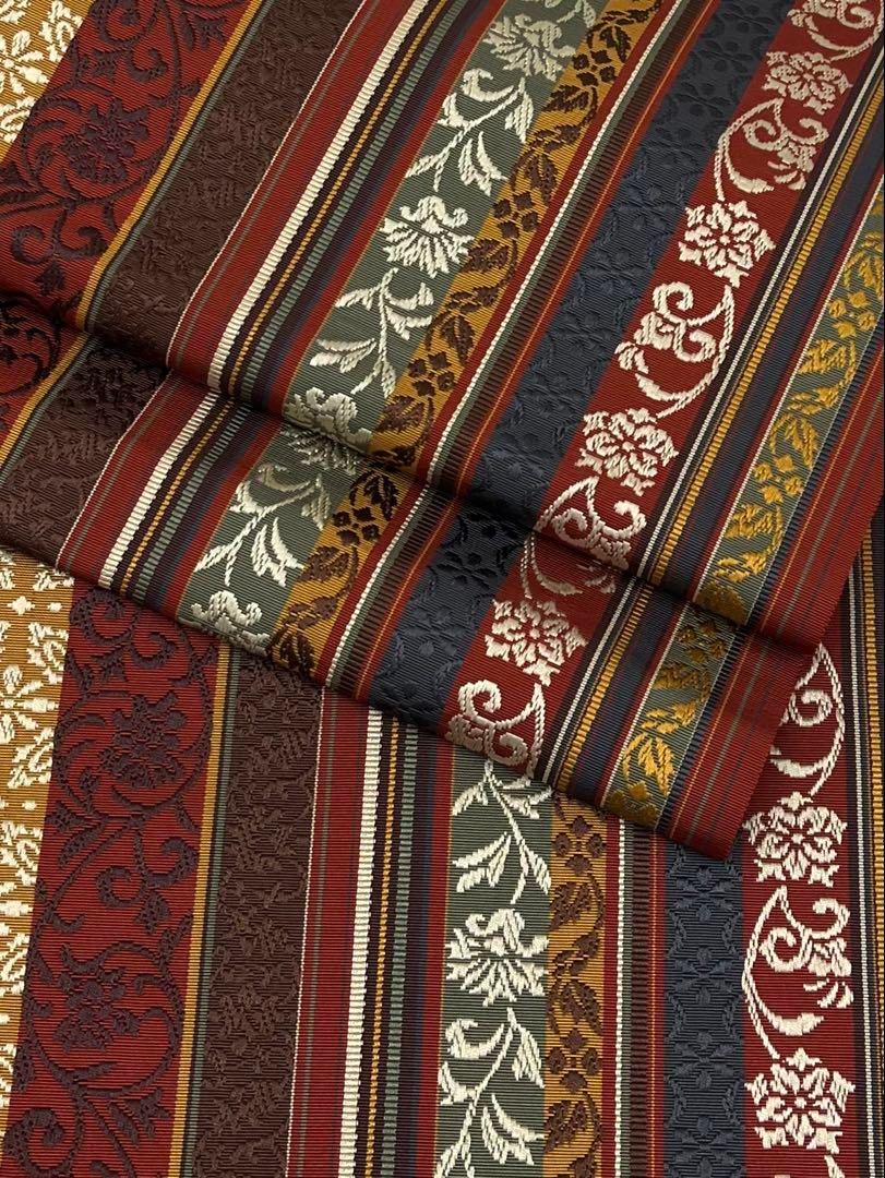 博多織 全通 八寸名古屋帯 開き名古屋 唐花 正絹 Q1177