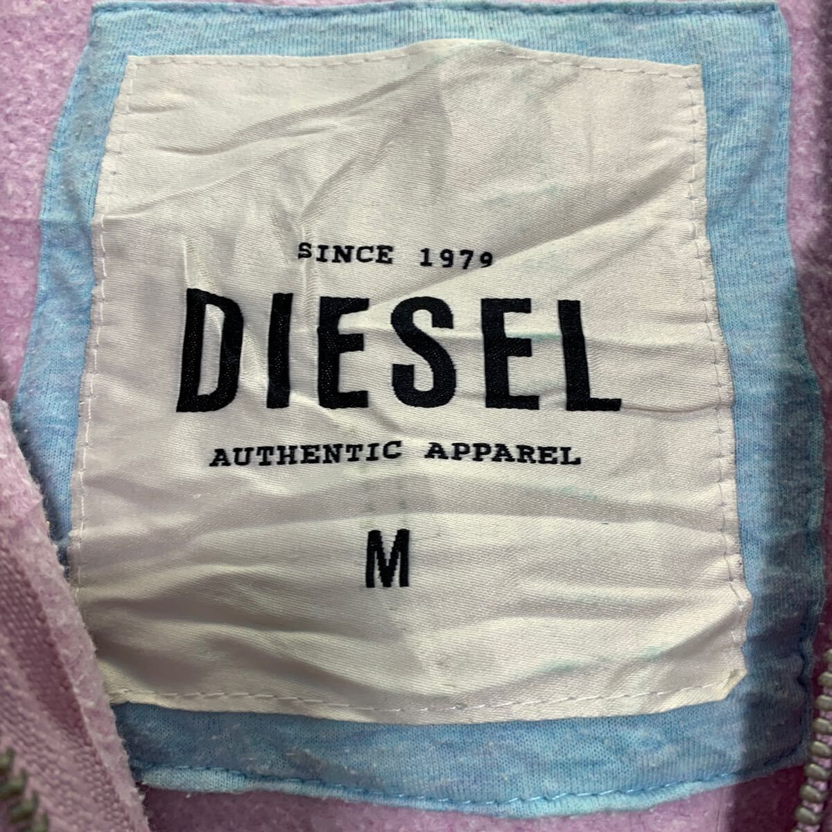 DIESEL ジップアップ ロゴ スウェット パーカー M レディース ピンク ディーゼル 裏起毛 古着卸 アメリカ仕入 a606-6519