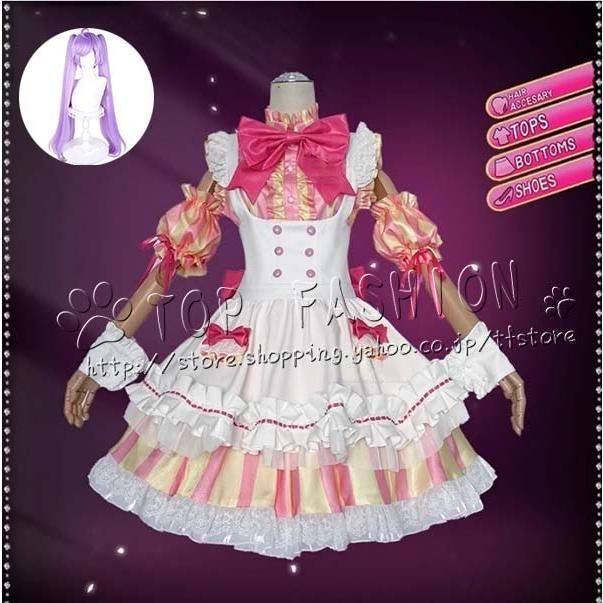 プリパラ Pripara 風 真中らぁら メイド服コスプレ衣装 ウィッグ 演出服COSPLAY コスチューム イベント 仮装 変装A1015