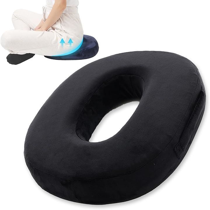 Wawalag しりまる 円座クッション 産後 ドーナツ型 座布団 穴あき 尾てい骨 高反発 男性 ママ 出産祝い プレゼント(ブラック，  スタンダード)