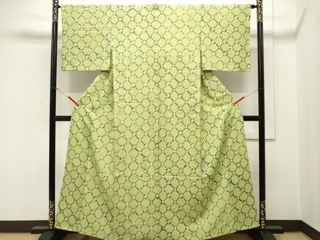 平和屋着物▽上質な小紋　単衣　紬地　格子　正絹　逸品　DAAT9477az 平和屋着物▽上質な小紋 単衣 紬地 格子 正絹 逸品 DAAT9477az