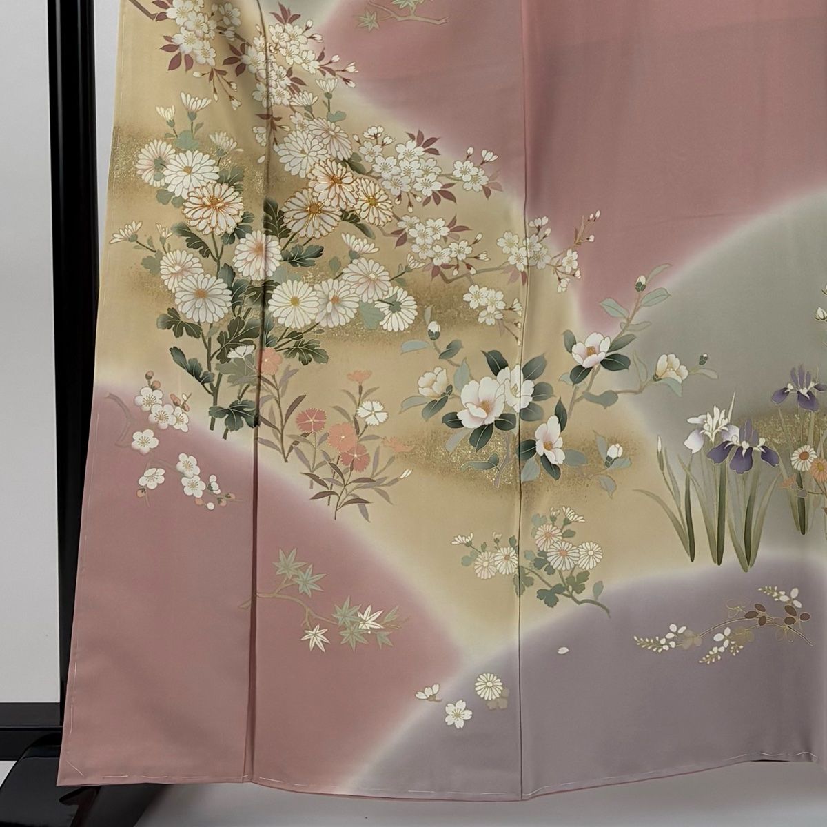 訪問着 身丈161cm 裄丈66cm M 袷 菊 桜 金彩 金糸 ピンク 正絹