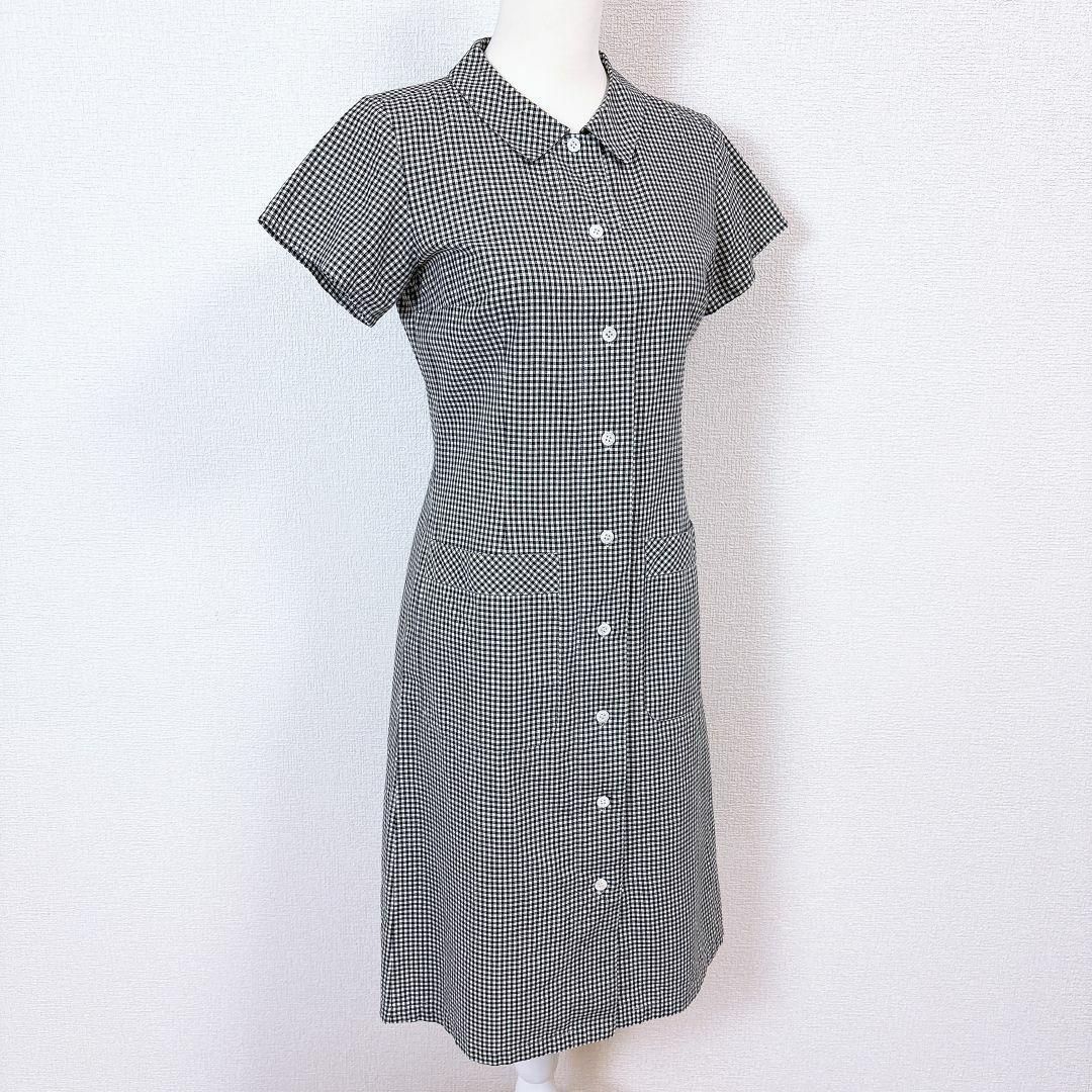アニエスベー 半袖シャツワンピース 38 チェック 黒×白