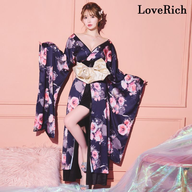 LoveRich ロング オフショル 豪華 花魁 ドレス コスプレ イベント LoveRich ラブリッチ 【高級ライン】【3カラー/2点セット】 花柄