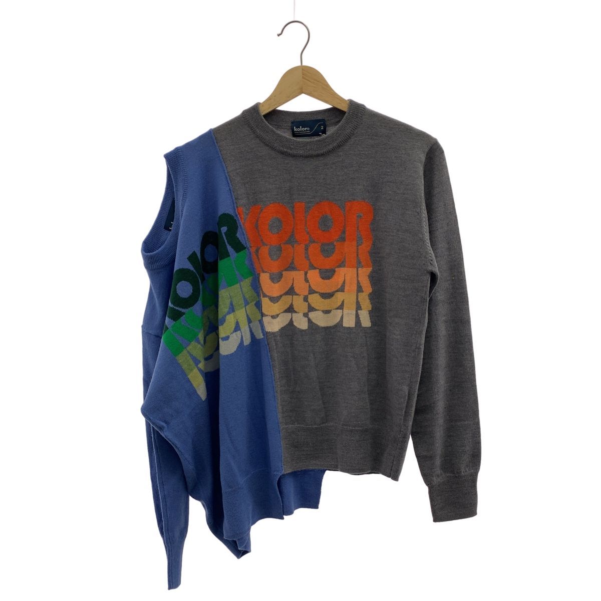 kolor ロゴ ダブルネック ドッキング ニット 2 グレー レディース