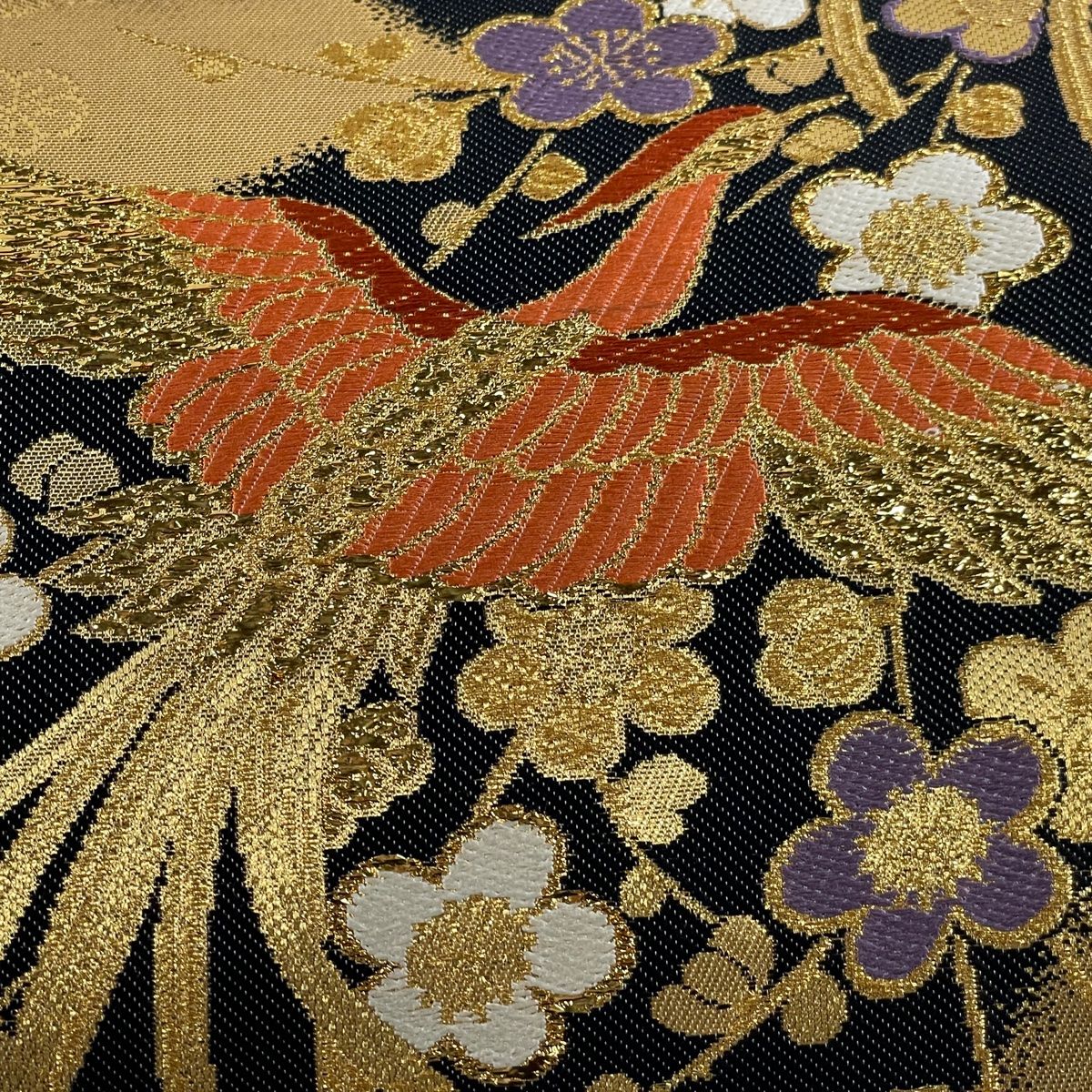 O0406 美品 豪華 金糸 青銅箔 鳳凰 正絹 袋帯 レディース 