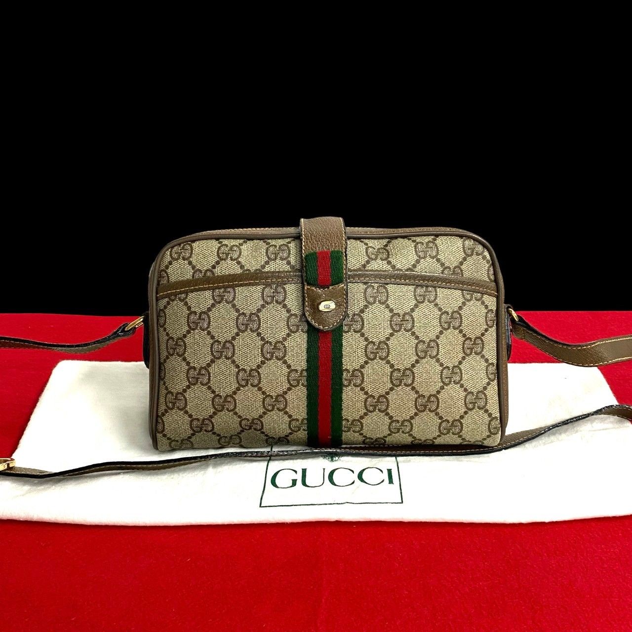 極 美品 保存袋付 GUCCI グッチ オールドグッチ ヴィンテージ シェリーライン GGロゴ レザー PVC 本革 ショルダーバッグ ブラウン  28213 - メルカリ