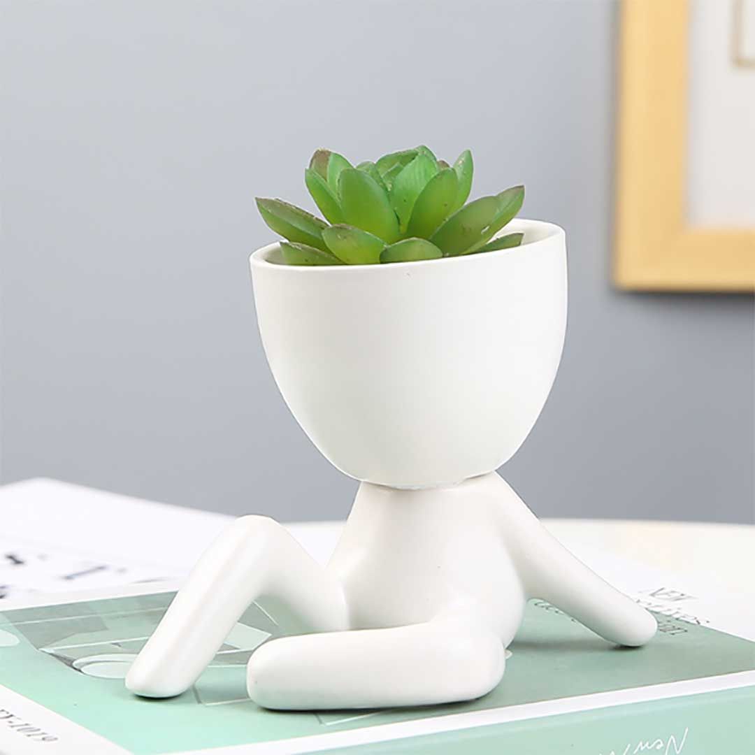在庫限り】ミニ植木鉢 小人型 ホワイト 3種 陶器 セラミック