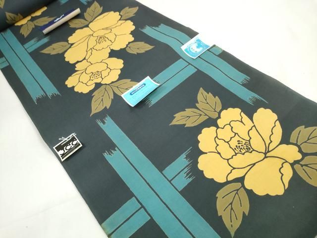 平和屋着物*夏物 浴衣 反物 着尺 牡丹 綿 ♥ DAAW7496zzz