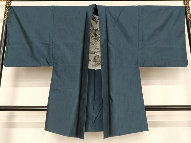 平和屋着物○男性 紬 アンサンブル 青藍色 正絹 逸品 AAAV9069np