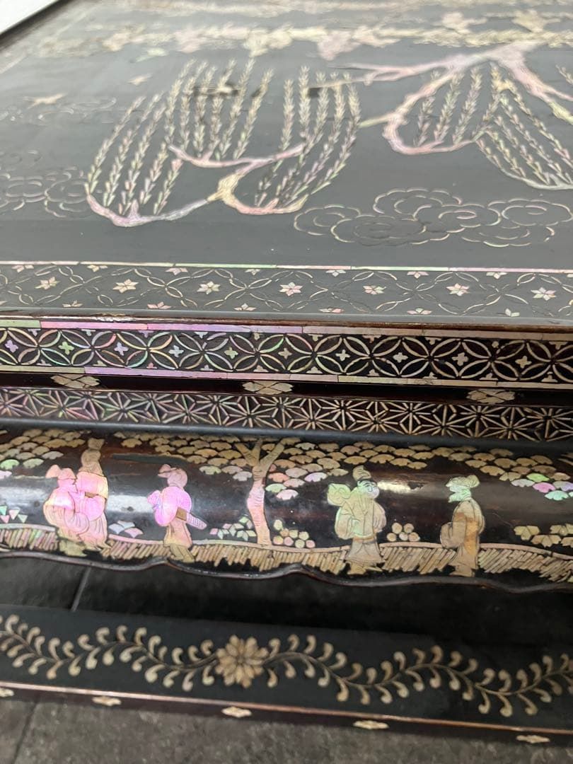 値下げ！時代 総螺鈿細工 人物 長方平卓 花台 飾台 香炉台 木製 漆芸