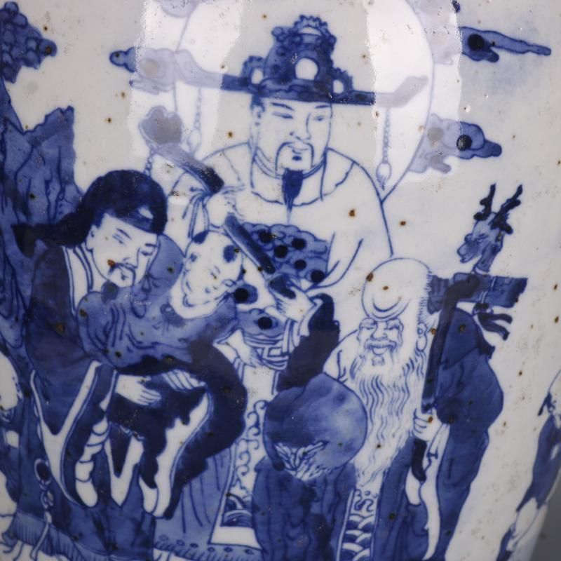 清光緒青花人物紋竜耳賞瓶  陶磁器  現代工芸品 美術品 置物 清光緒青花人物紋竜耳賞瓶 陶磁器 現代工芸品 美術品 置物