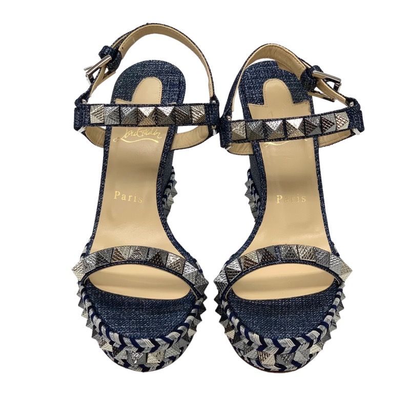 Christian 珍しく Louboutinデニムウエッジソール38新品未使用 