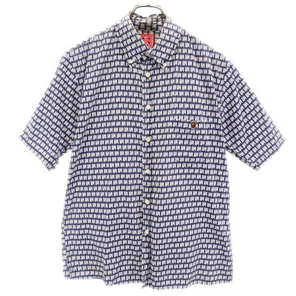 アベイシングエイプ 総柄 半袖 ボタンダウンシャツ M ネイビー系 A BATHING APE ロゴ メンズ 【中古】  【230830】 メール便可