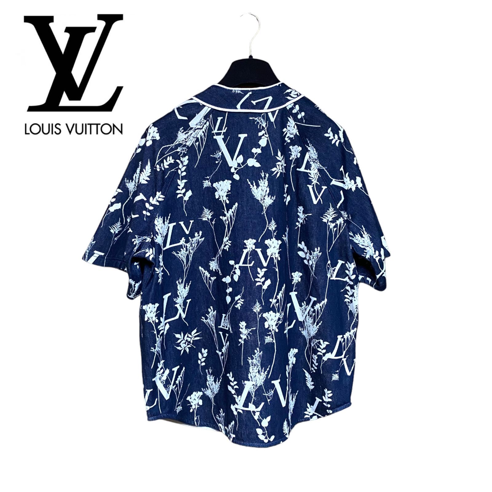 LOUIS VUITTON 2020AW LV Leaf Denim Baseball Shirt 1A7XFP ルイヴィトン LVリーフデニムベースボールシャツ 半袖 デニムシャツ 総柄ロゴ インディゴ サイズM【230929】【-B】【me04】