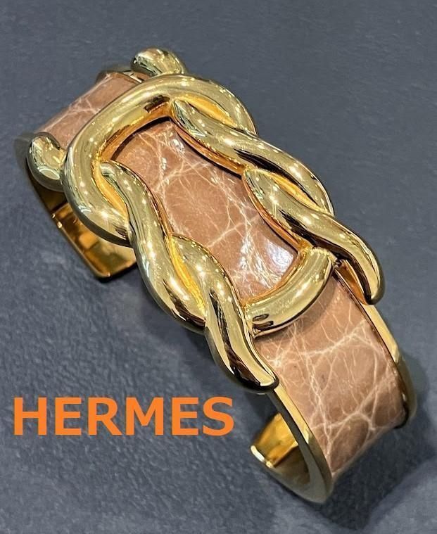 IT1CZ8T4RLU8】HERMES エルメス クロコダイル バングル ブラウン 