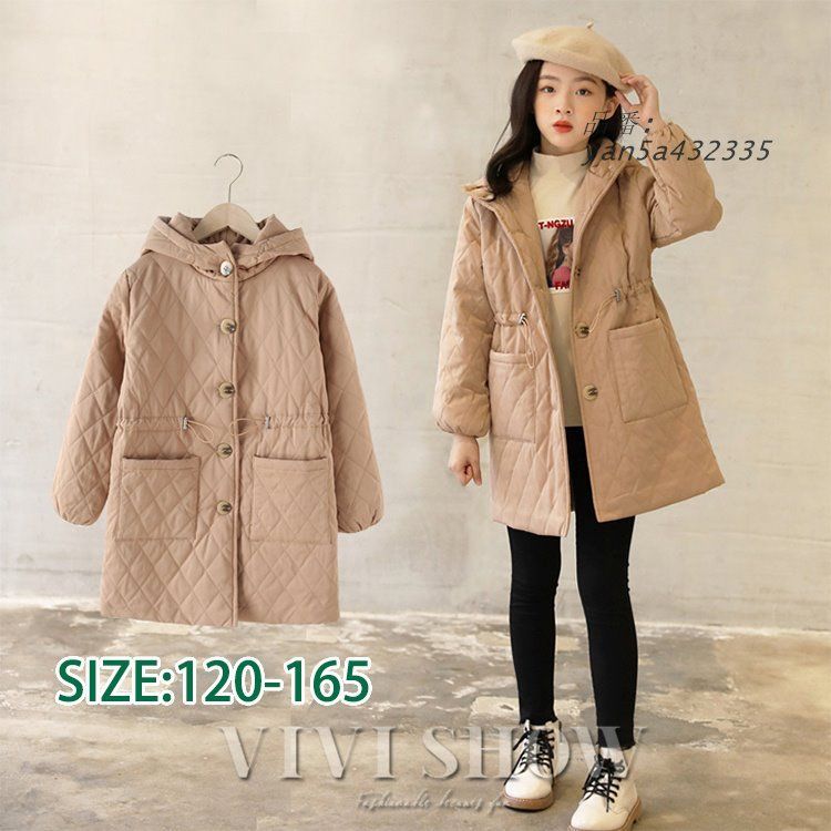 キルティングコート キッズ アウター 秋冬 フード付き ミドル丈 ジュニア 女の子 コート防寒 可愛い 無地 子供服 yan5a432335