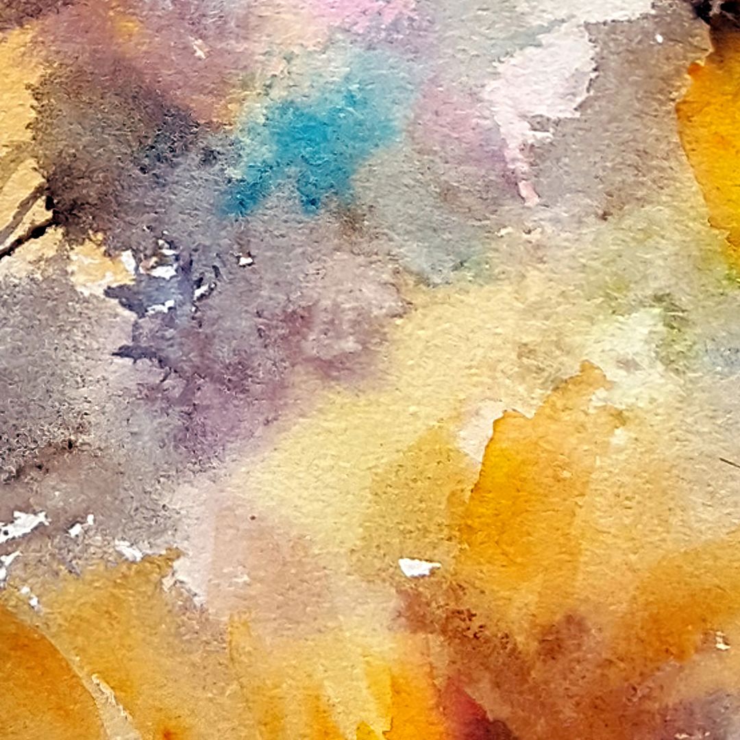 アートポスター 水彩画 抽象花 マルチカラー ピンク オレンジ 水色