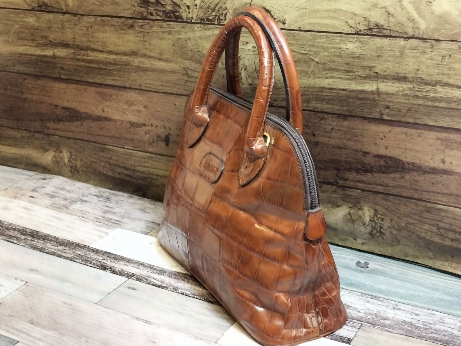 【オールレザー】BALLY バリー◆ビジネスバッグ クロコ型押し　シボ革 BALLY】バリー クロコ型押し ヴィンテージ レザー ハンドバッグ