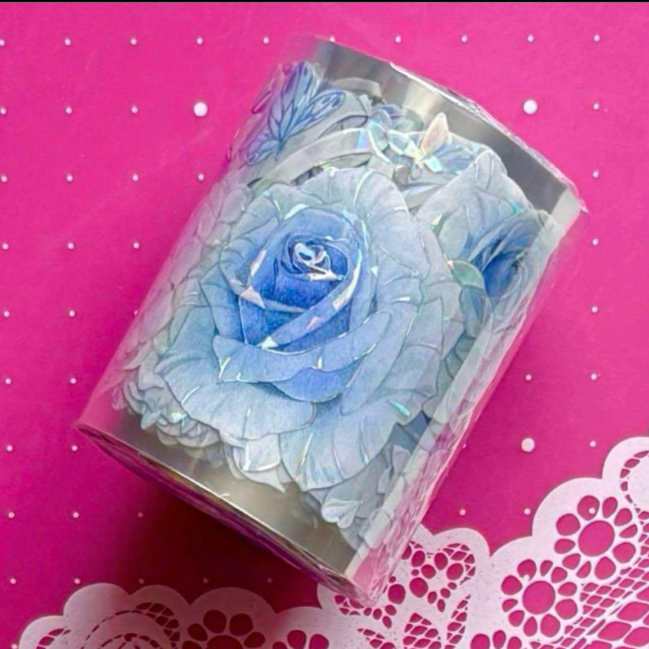 贝壳光 6cm×10m 奶蓝香香 海外マスキングテープ 海外マステ バラ