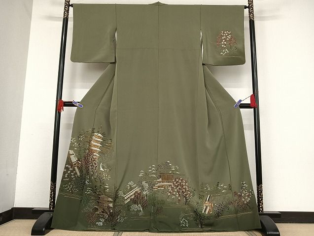 平和屋着物○蘇州刺繍 訪問着 風景文 金糸 正絹 逸品 AAAU4344np