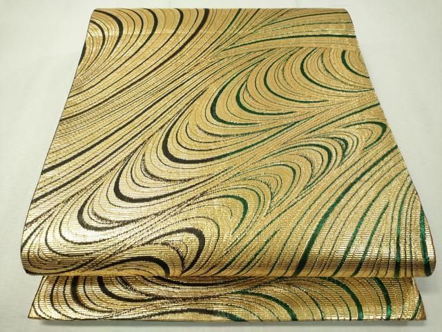 平和屋着物●両面　全通柄袋帯　流水文　金糸　正絹　逸品　CAAW5695vp 平和屋着物○両面 全通柄袋帯 流水文 金糸 正絹 逸品 CAAW5695vp