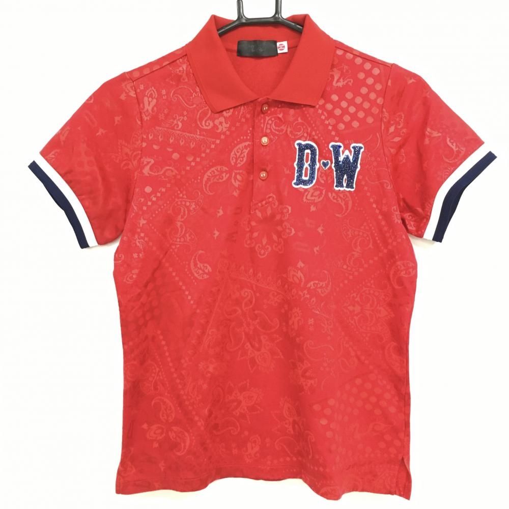 Dance With Dragon - coco 中古 ダンスウィズドラゴン DANCE WITH DRAGON レディース 半袖ポロシャツ 2(M) 赤 レッド系×ピンク ロゴ×バラ柄 Dance With Dragon - coco 中古 ダンスウィズドラゴン DANCE