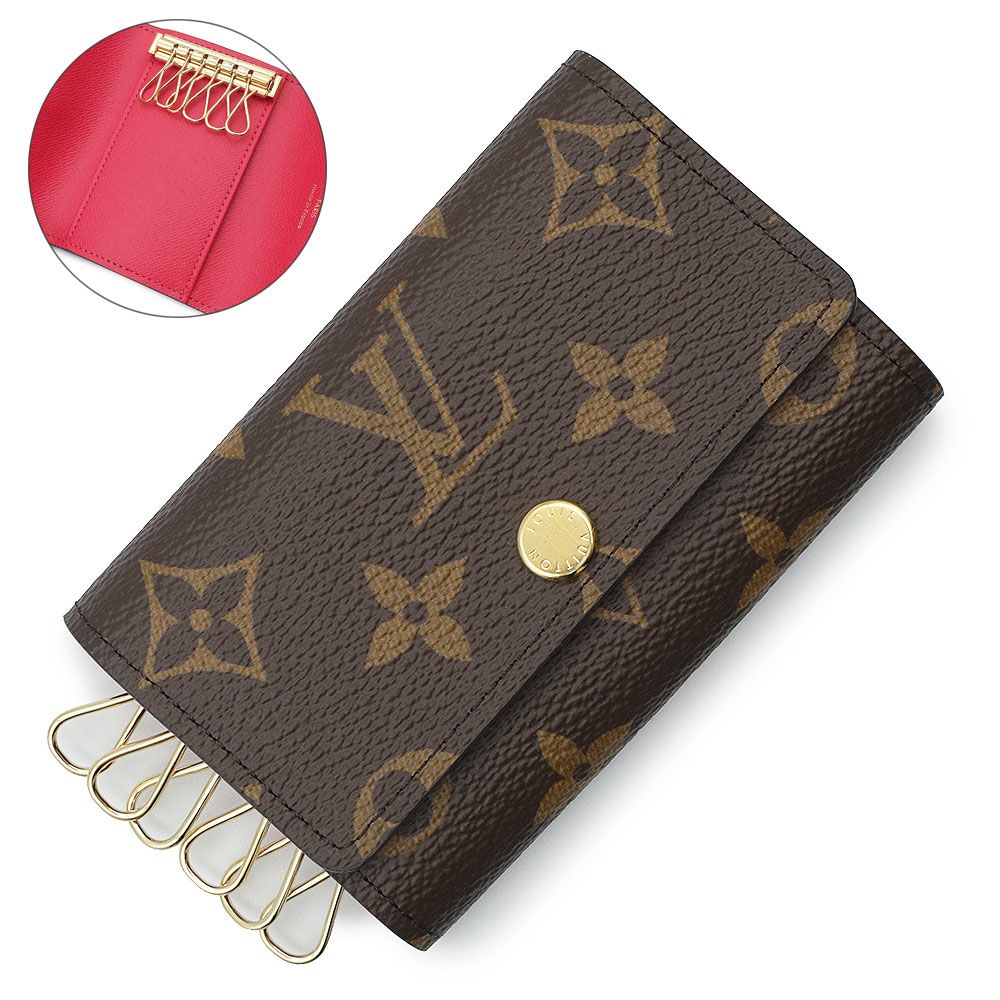 ルイ ヴィトン ミュルティクレ 6 キーケース モノグラム ブラウン グレナード ピンク 茶 ゴールド金具 M11456 LOUIS VUITTON