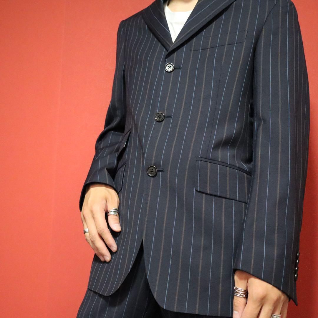 美品 ETRO スーツ セットアップ ストライプ マルチカラー ブラウン メンズ 美品】ETRO エトロ 裏地ストライプ マルチカラー 裾ダブル
