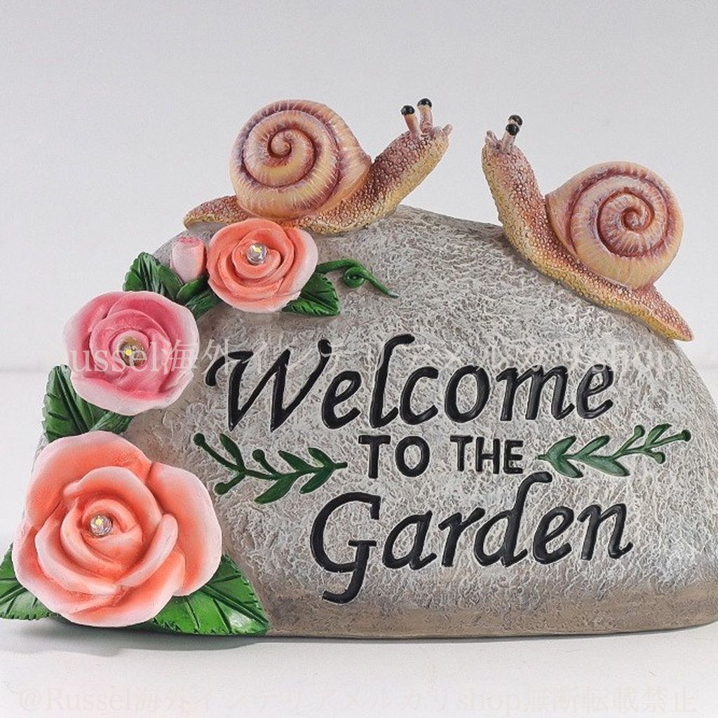 ガーデンライト カタツムリ 樹脂 WELCOME 薔薇 ソーラー ライト 置物
