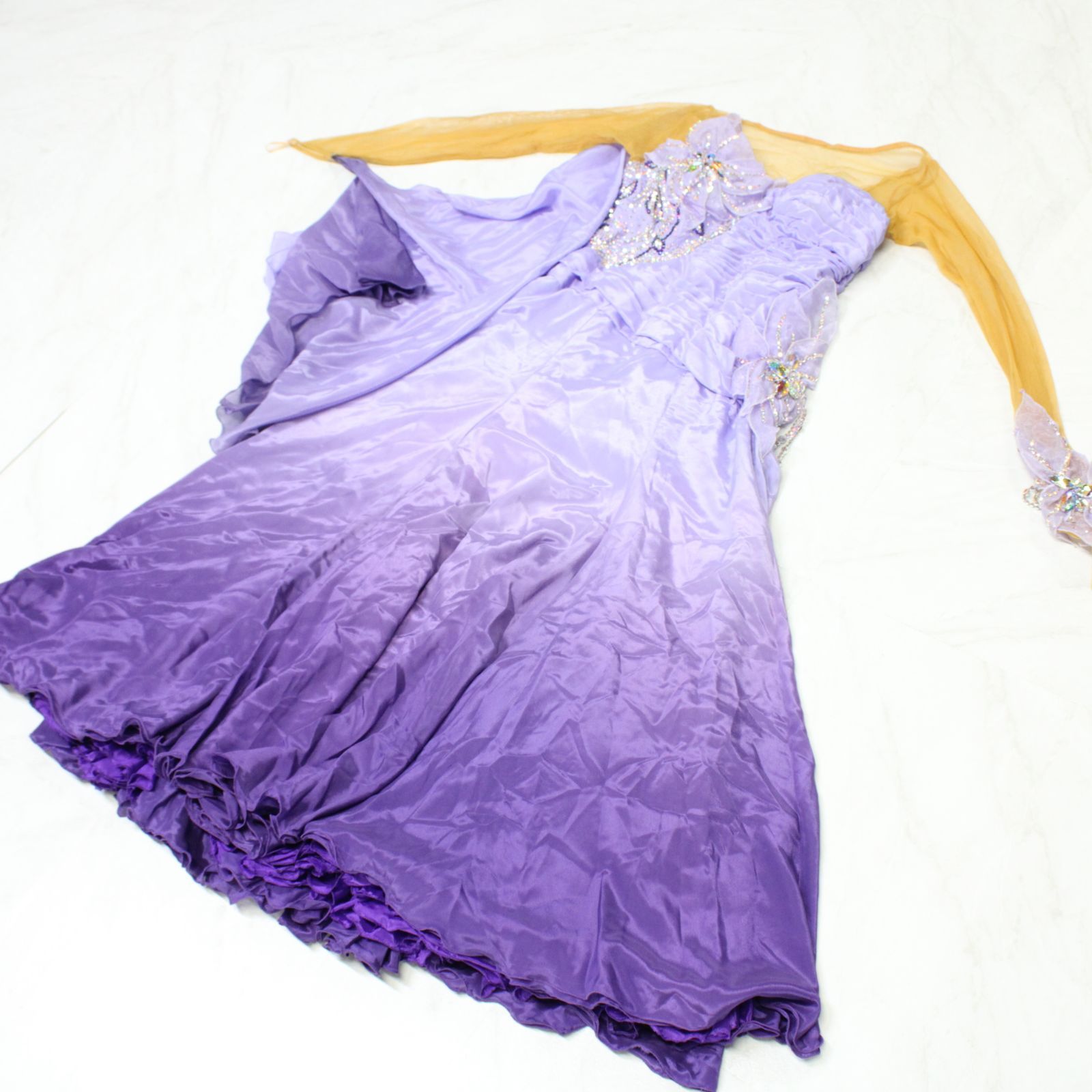 社交ダンス衣装】パープル ワンピース ドレス 紫 フロート チャーム