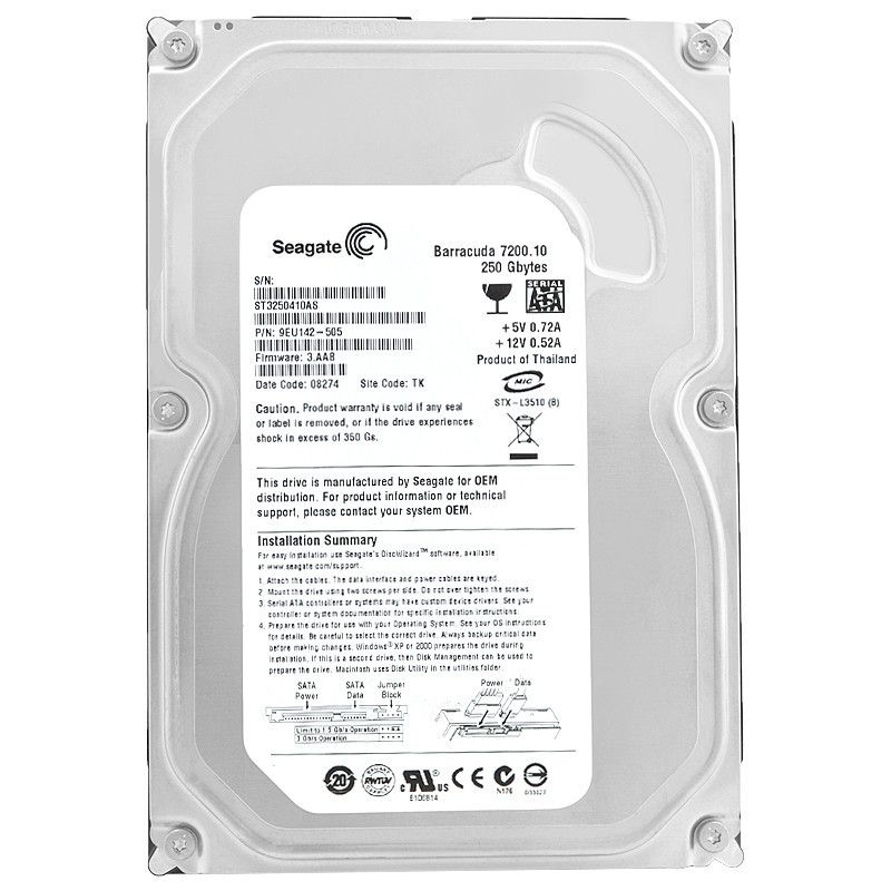 ハードドライブ Seagate ST3250410AS 250GB 8MB キャッシュ 7200Rpm SATA II 3 5 Z