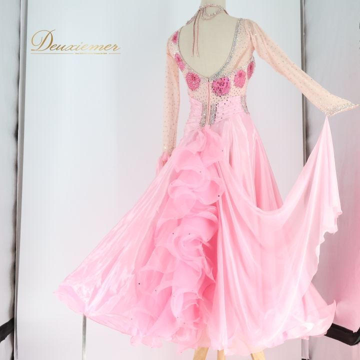 社交ダンスドレス ピンク　フラワープリント フロートあり！着画あり 社交ダンスドレス ピンク フラワープリント フロートあり！着画あり