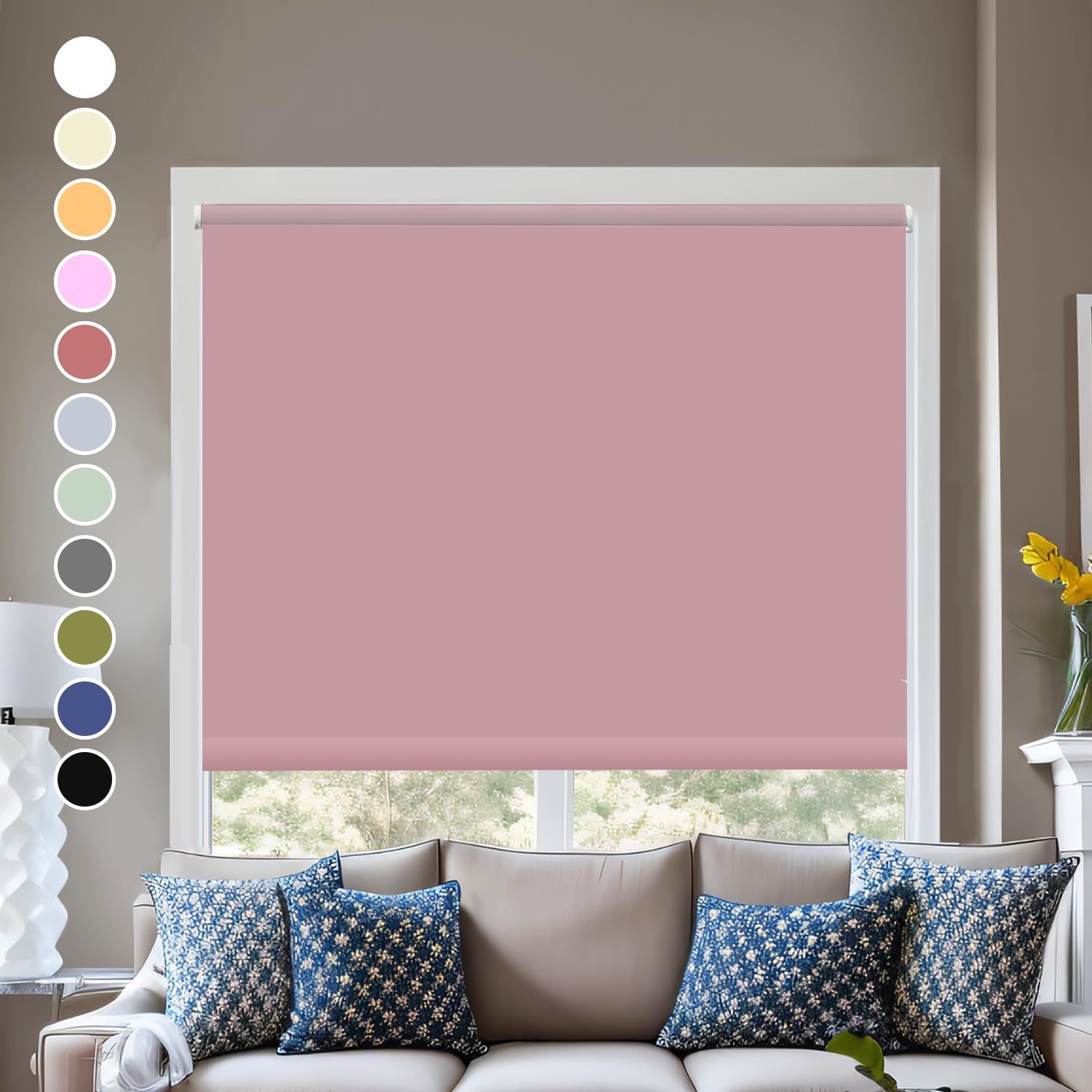 新品 SCHRLING ロールスクリーン 完全遮光 1級遮光 無地 プルコード式 ロールカーテン 断熱 遮熱 防音 防寒 UVカット ブラインドカーテン 簡単取り付け 目隠しピンク幅60cm 丈170cm