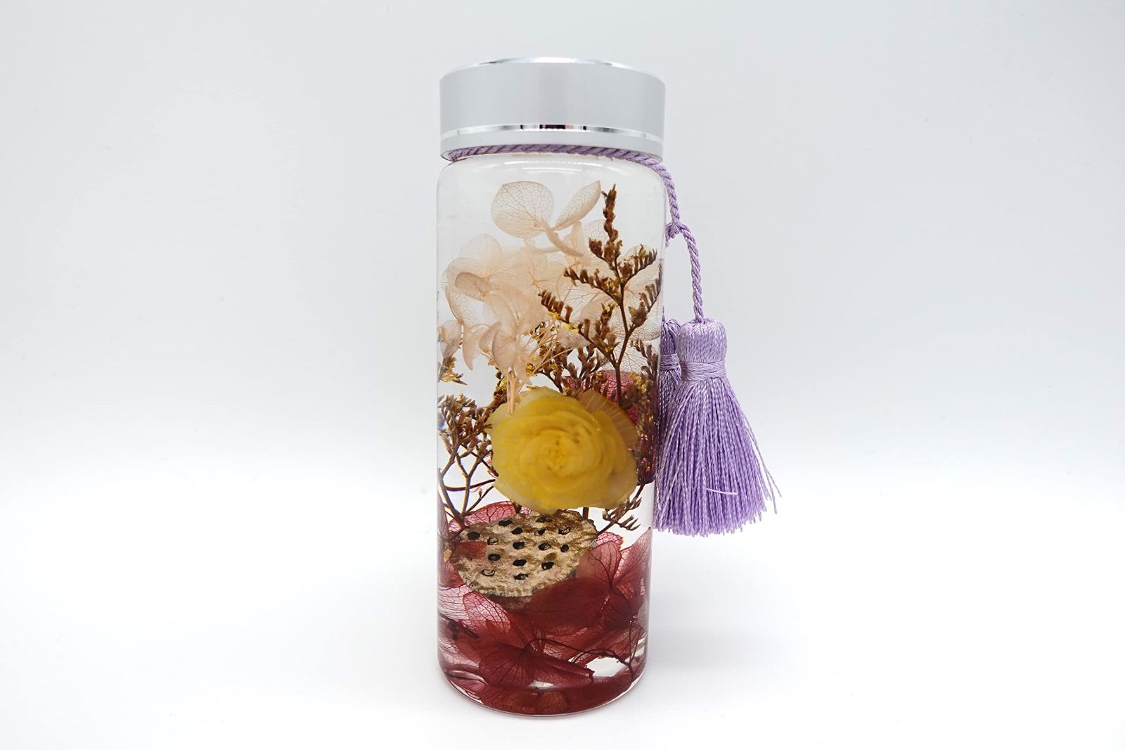 ハーバリウム円柱 金沢金箔黄 LEDライト付き