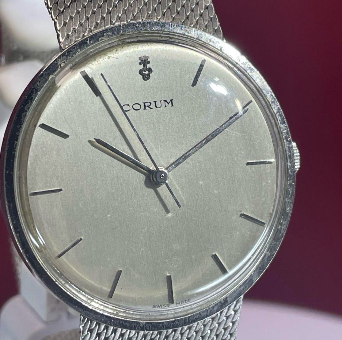 ☆OH済 高級 70s CORUM 手巻 純正ブレス 純正竜頭 スイス製 腕時計