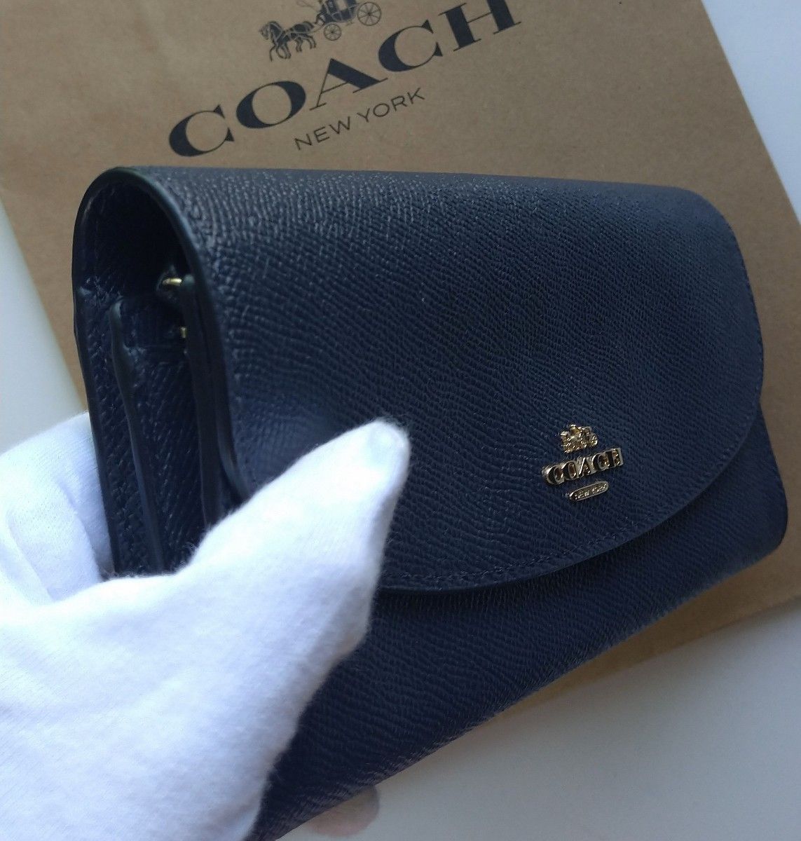 新品】COACH コーチ 長財布 フラップ ウォレット ミッドナイト - 長財布