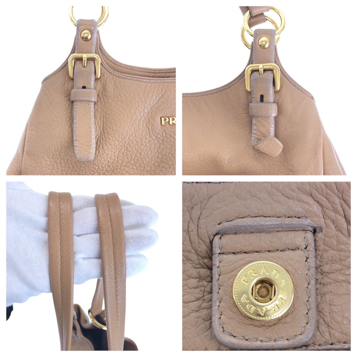 PRADA プラダ ベージュ ゴールド金具 レザー ショルダーバッグ  