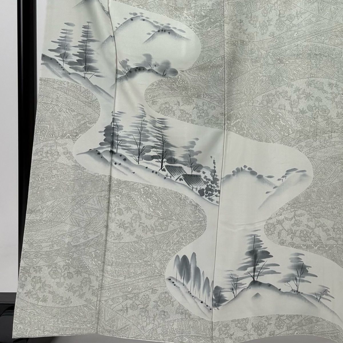 正絹　高級　長襦袢　無双袖　草花地紋　薔薇　衣紋抜き付き✨ 付下げ 身丈161cm 裄丈68cm L 袷 扇面 草花 金彩 鶯色 正絹 秀品