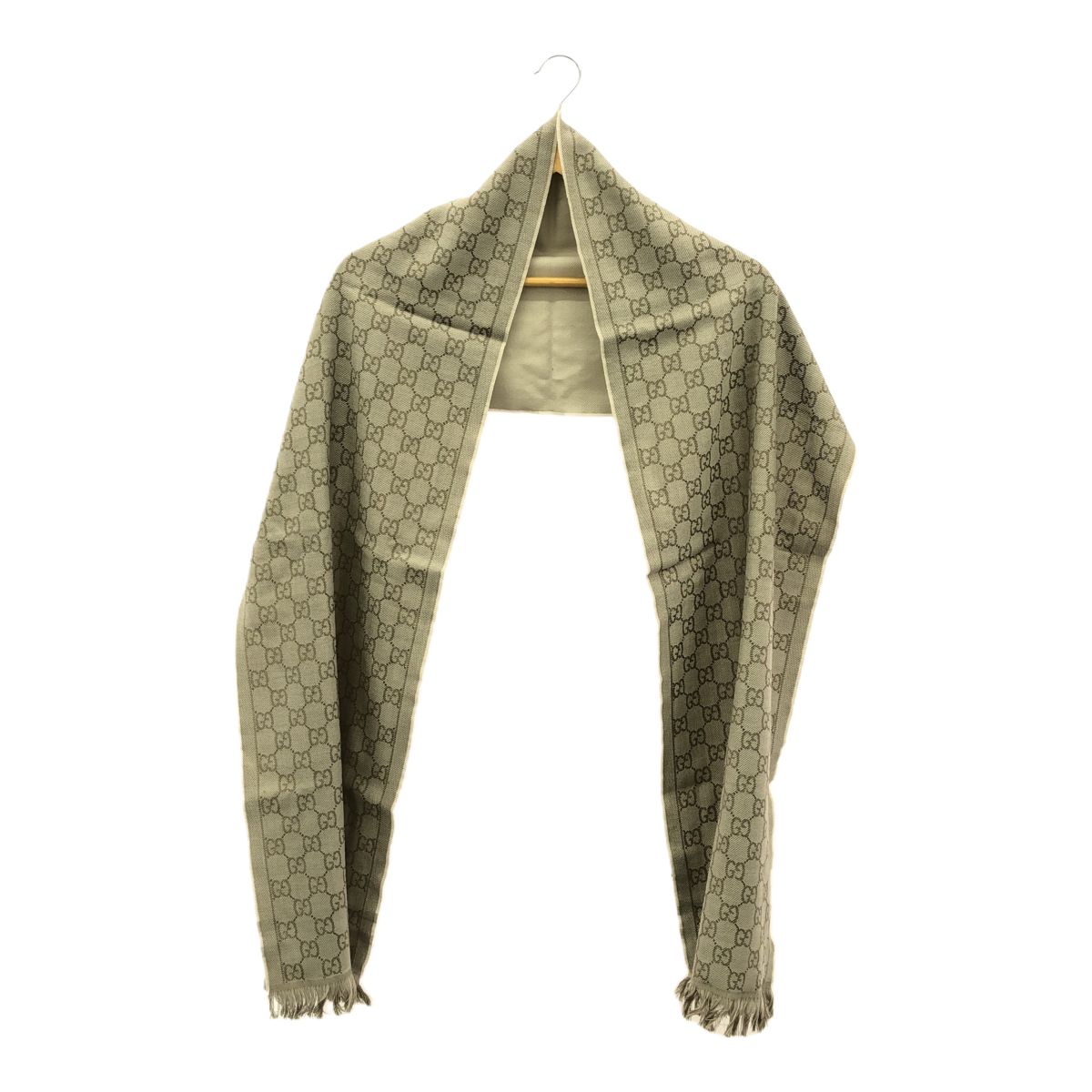 GUCCI グッチ マフラー GGパターン 10995 薄手マフラー グレージュ ウール100％ イタリア製