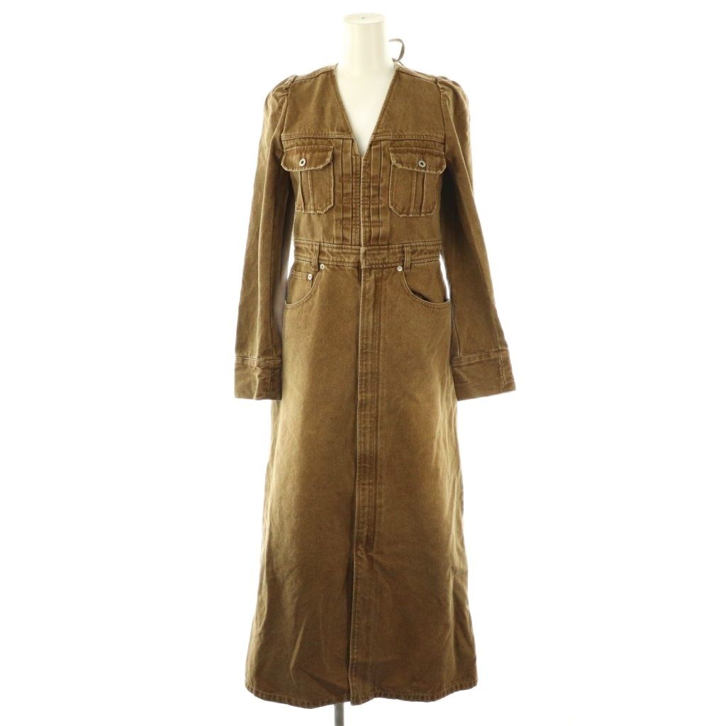 アメリヴィンテージ Ameri VINTAGE ADORABLE BACK RIBBON DENIM DRESS ワンピース デニム ロング XS キャメル |HK OS