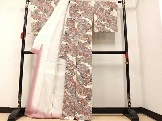 小紋 鮮やかな花の染め 総柄 正絹 AK-6412 小紋 鮮やかな花の染め ぶち込め 総柄 正絹 AK-6412