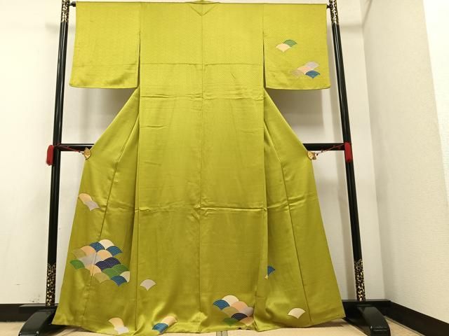 平和屋着物○訪問着 総刺繍 青海波花鳥文 金糸 正絹 逸品 CAAU2650yc