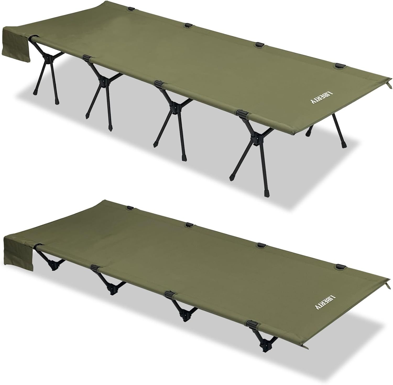 コット ワイドサイズ 4脚設計 キャンピングコット キャンプ用品 幅75cm ダークグリーン