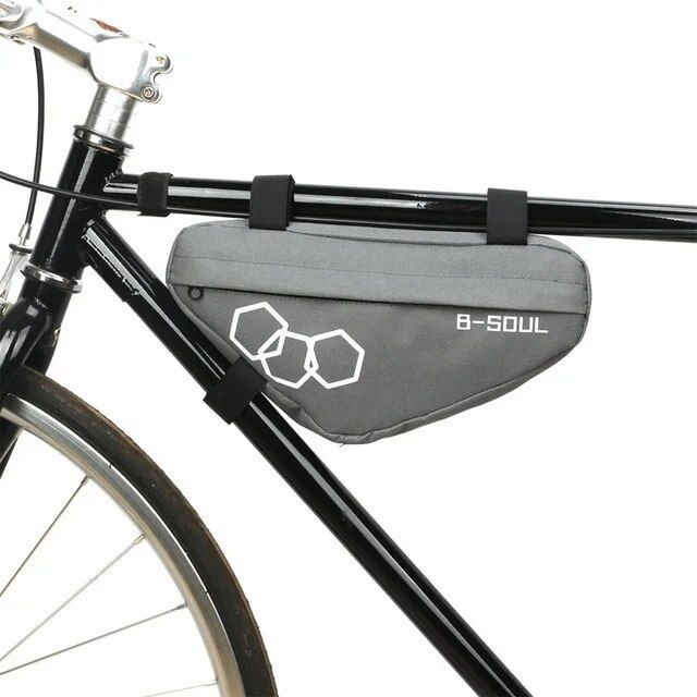 自転車用フレームバッグ グレー トライアングルバッグ 三角バッグ 財布やモバイルバッテリーの収納に 自転車防水フロントバック 簡単取付