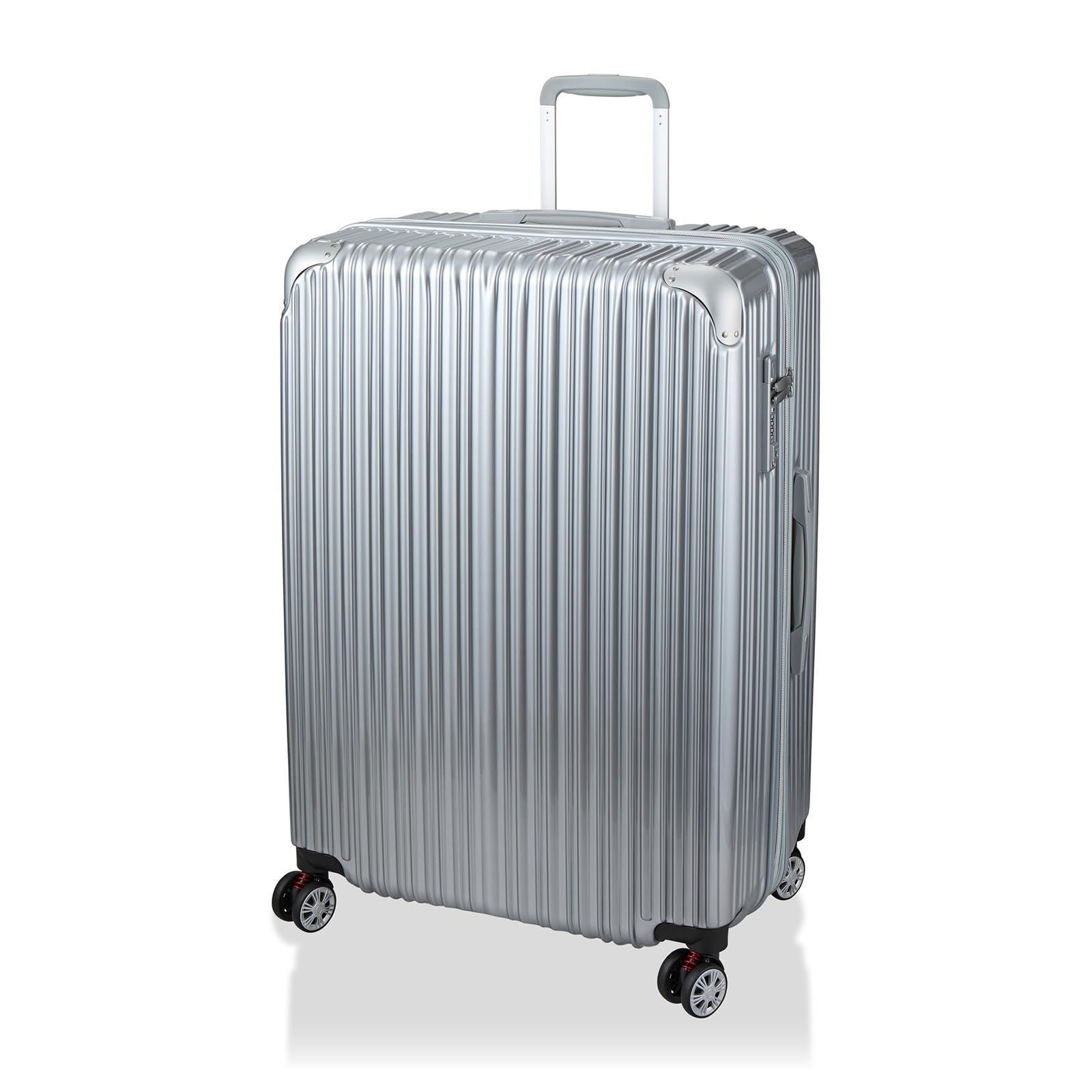 台座フック ダブルキャスター 抗菌加工 サスペンションキャスター PC ABS 約7泊～長期向け Trident LLサイズ トライデント 拡張ハードジッパースーツケース 5.6kg シフレ シルバー