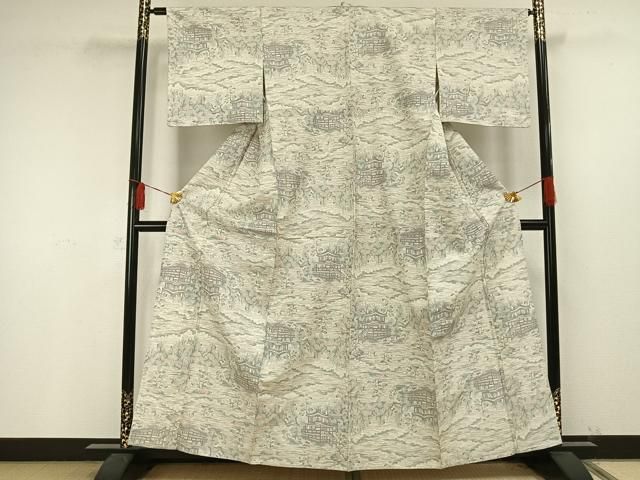 平和屋着物▽上質な紬　単衣　源氏車文　正絹　逸品　AAAZ9500fy 平和屋着物▽上質な紬 単衣 源氏車文 正絹 逸品 AAAZ9500fy