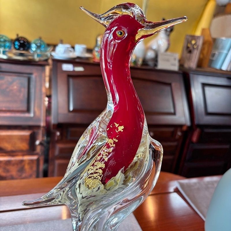 レトロ マルティグラス 鳳凰 高さ39cm ガラス 置物 インテリア 金彩 赤