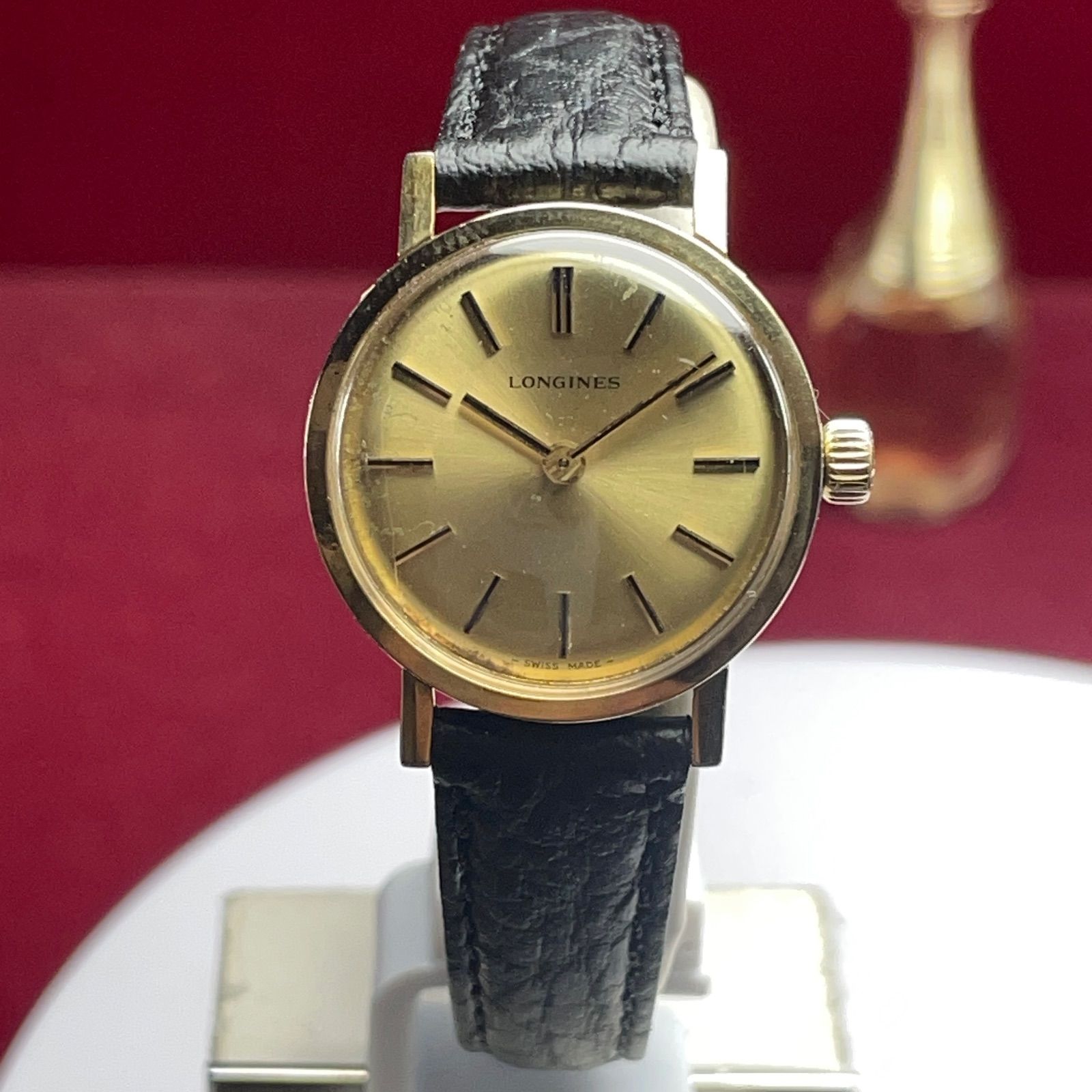 LONGINES ロンジン 手巻 純正リューズ スイス製 1970年代製 ヴィンテージ アンティーク 稼働 ゴールド文字盤 GP