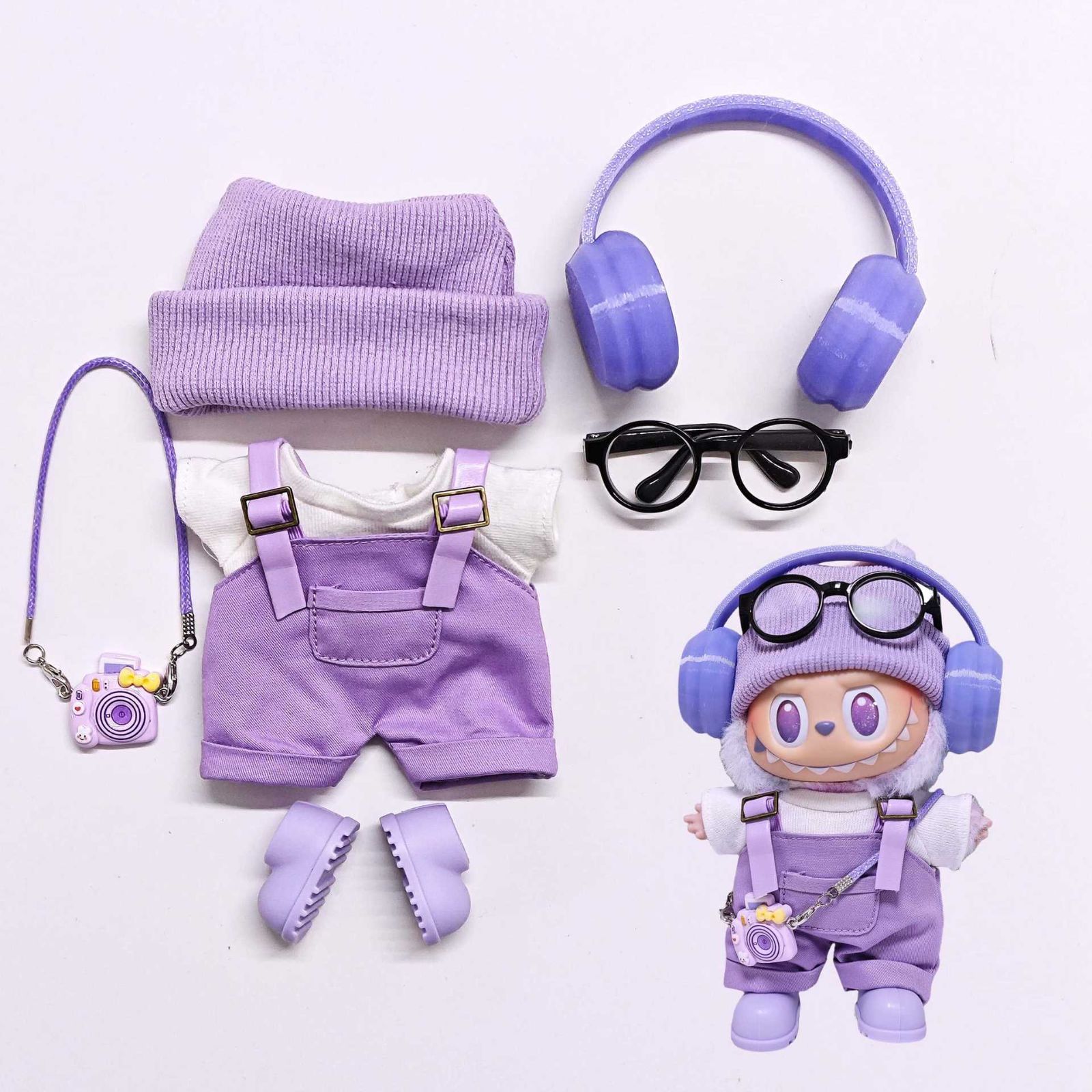 【LABUBU】オーバーオール服【６点セット】 Tokyo Femme】Labubu パープルオーバーオール&ハットセット 1/2